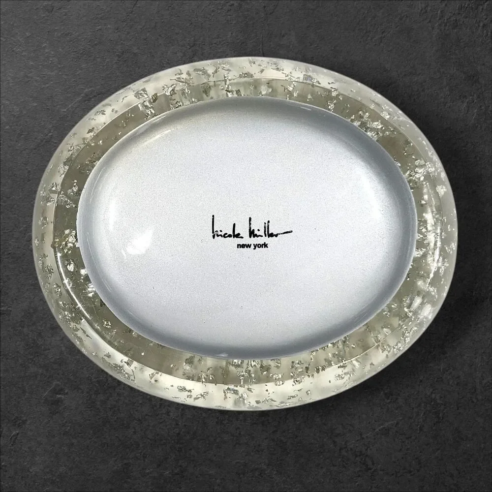 Nicole Miller Lucite Soap Dish Rare Silver Flake New York Vintage Glam Decor